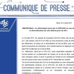 DELPHI Blois : le référendum lancé par la CFE-CGC en vue de la diversification du site obtient près de 65%