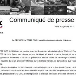 La CFE-CGC de WHIRLPOOL inquiète du devenir du site d’Amiens