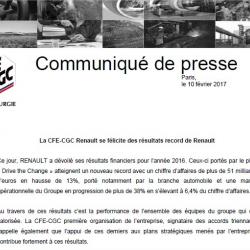 La CFE-CGC Renault se félicite des résultats record de Renault