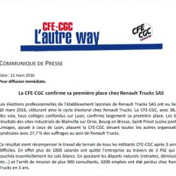 La CFE-CGC confirme sa première place chez Renault Trucks SAS