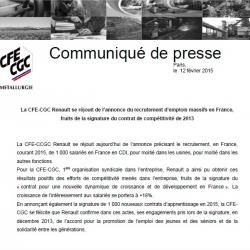 1000 nouveaux emplois chez Renault : l’accord de compétitivité Renault signé par la CFE-CGC porte ses fruits