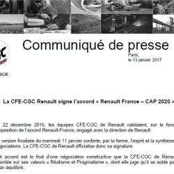 La CFE-CGC Renault signe l’accord « Renault France – CAP 2020 »