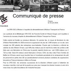 La CFE-CGC d’Alstom s’inquiète du démantèlement d’Alstom Transport en France