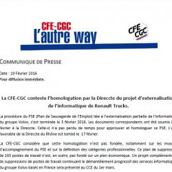 Le dernier communiqué de presse de la CFE-CGC Renault Trucks