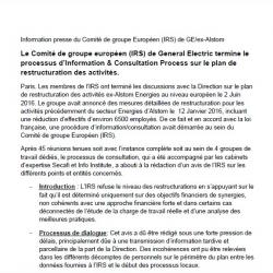 Info presse du Comité de groupe européen de GE/ex-Alstom