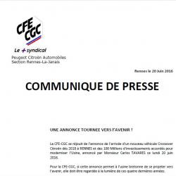 Le communiqué de presse de la CFE-GC PSA Rennes