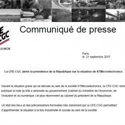 La CFE-CGC alerte la présidence de la République sur la situation de STMicroelectronics