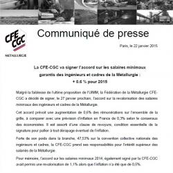 La CFE-CGC va signer l’accord sur les salaires minimaux garantis des ingénieurs et cadres de la Métallurgie : + 0.6 % pour 2015