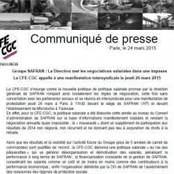 Groupe SAFRAN : La Direction met les négociations salariales dans une impasse La CFE-CGC appelle à une manifestation intersyndicale le jeudi 26 mars 2015