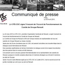 LA CFE-CGC signe l’Avenant de l’Accord de Fonctionnement du Comité de Groupe Renault