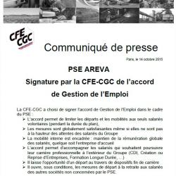 PSE AREVA Signature par la CFE-CGC de l’accord de Gestion de l’Emploi