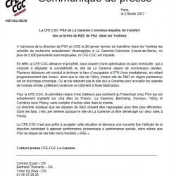La CFE-CGC PSA de La Garenne-Colombes inquiète du transfert des activités de R&D de PSA  dans les Yvelines