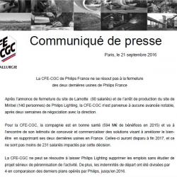 La CFE-CGC de Philips France ne se résout pas à la fermeture  des deux dernières usines de Philips France